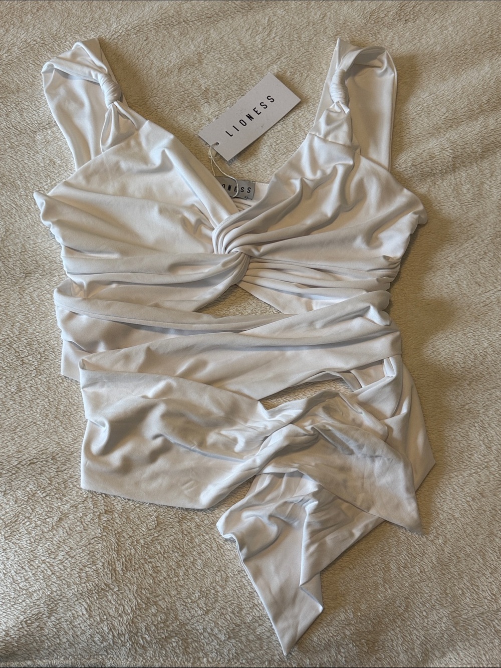Lioness White Twist Tie Crop Top